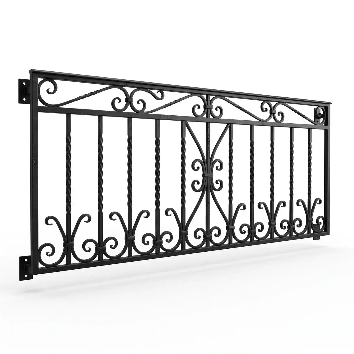 Balustradă de balcon din fier forjat cu volute și bare răsucite, Timișoara