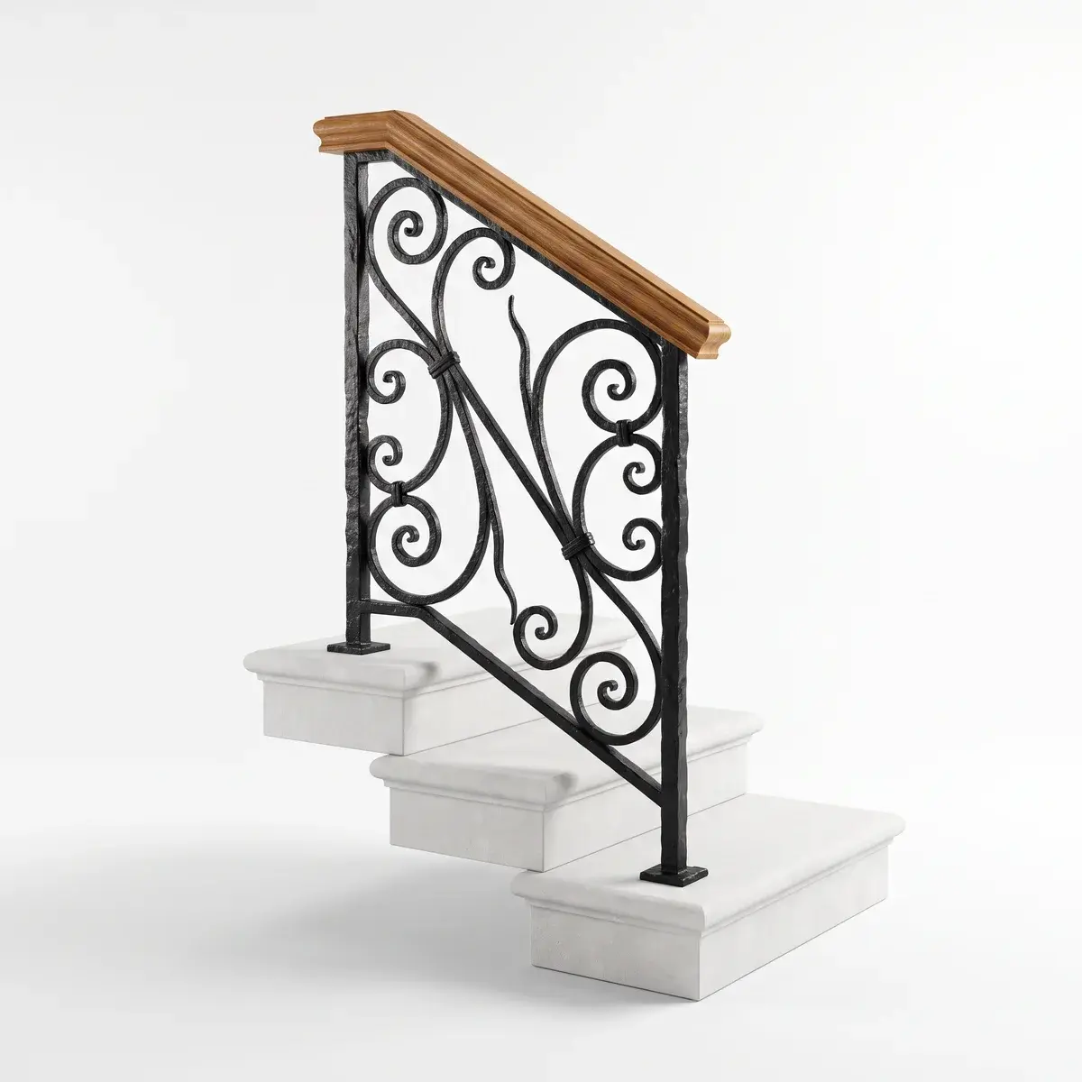 Model de balustradă din fier forjat cu lemn pentru scară interioară, Timișoara
