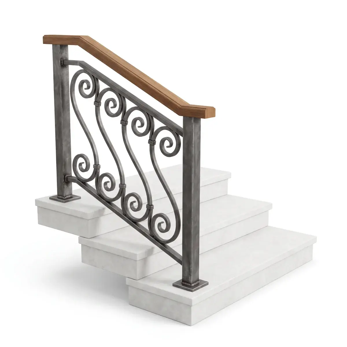 Balustradă de scară interioară cu panou decorativ din fier forjat, Timișoara