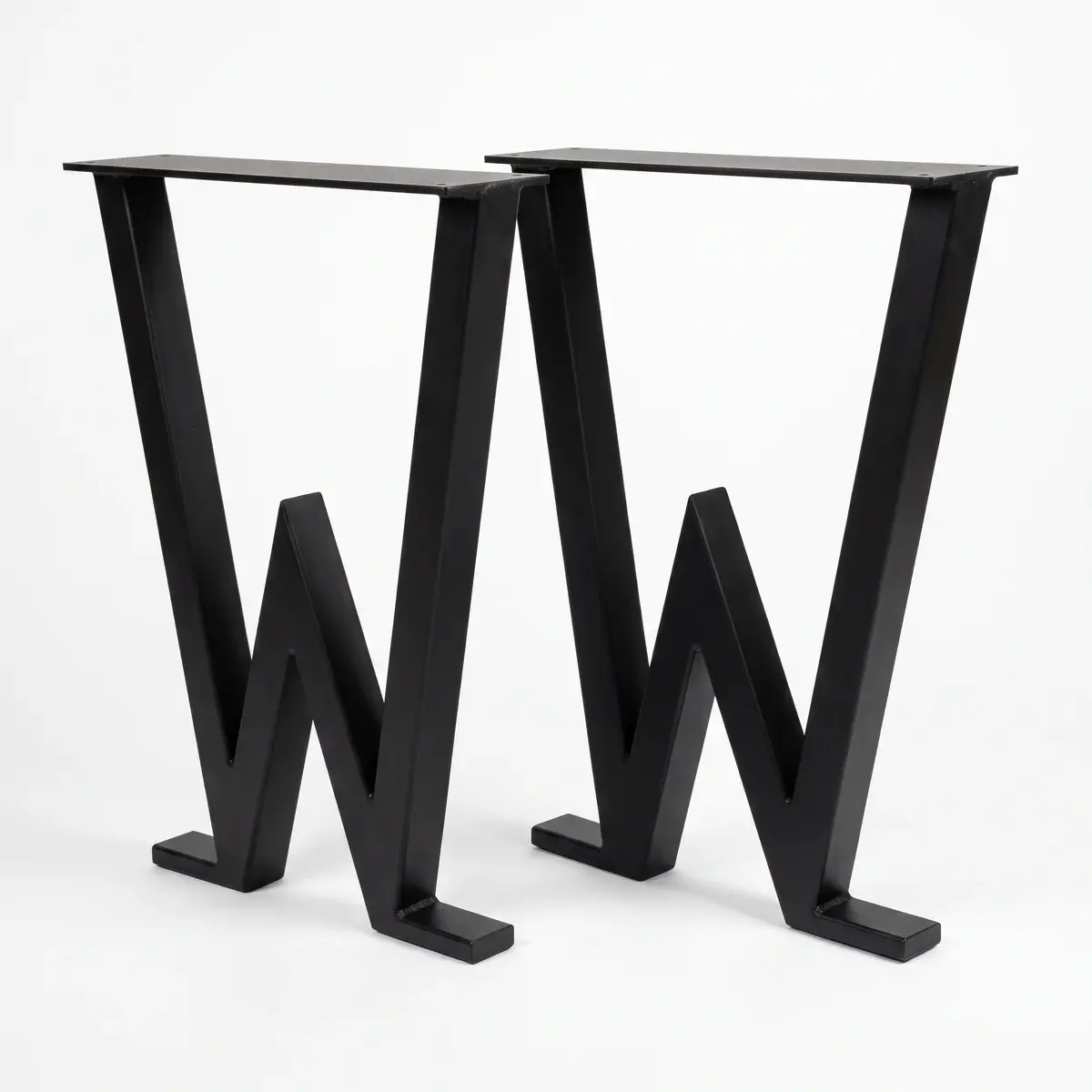 Set picioare de masă din metal în formă de W zigzag, negru mat, la comandă