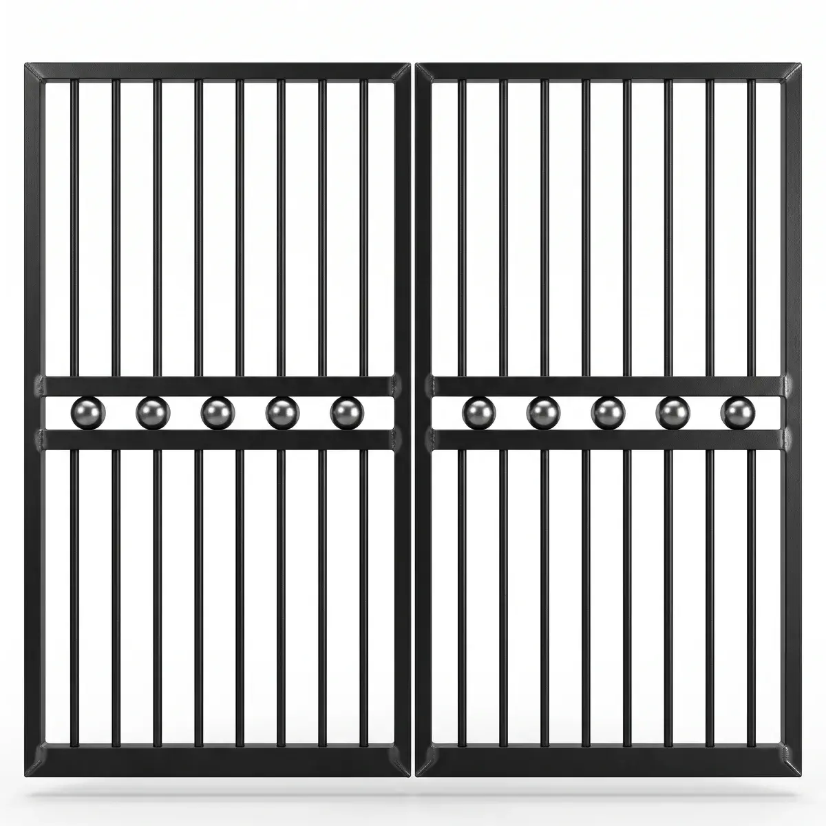 Poartă metalică clasică cu bare verticale și sfere decorative sudate, Timișoara